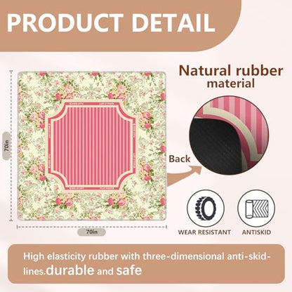 Preppy Hot Pink Striped Mahjong Mat 31.5"x31.5", Grandmillennial Rose Floral Non-Slip Noise Reduction Gaming Mat for American Mahjong Poker Card Board Games Dominoes - color: Preppy Hot Pink Striped