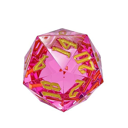 55mm 20 Sided DND Dice, Giant D20 D&D Polyhedral Dice Large D20 with Die Gift Box for Dungeons and Dragons, RPG Table Games (Transparent Peach/Gold Numbers) - color: Transparent Peach/Gold Numbers
