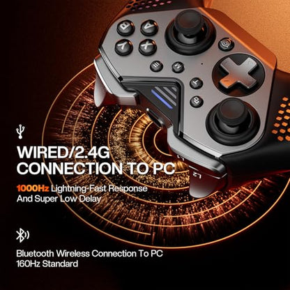 NYXI Flexi Wireless PC Gaming Controller, 1000Hz Polling Rate Hall Effect Joystick, Interchangeable D-pad&Left Joystick, 4 Mppable Buttons, Adjustable Turbo/Vibration for PC/Switch/iOS/Android | 1000Hz Polling Rate, Hall Effect Joystick, Interchangeable D