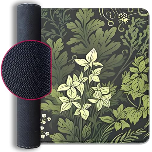 Sage Green Floral and Plant Desk Pad Mouse Pad,Large Gaming Mouse Mat with Stitched Edges,Non-Slip Waterproof Rubber Base Mous Mat for Office Computer Keyboard Laptop Home(27.5X11.8 in) - color: Botanical Art Nouveau