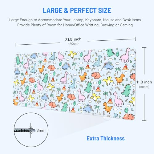 Mousepad Desk Mat Gaming Large Keyboard Cute Office Desktop Computer Laptop Dinosaur XXL Long Giant Big Kawaii Aesthetic Girly Pretty Design Women Girl Gamer Oversized Wide 30x12'' Mousepad - color: Little Dino