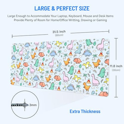 Mousepad Desk Mat Gaming Large Keyboard Cute Office Desktop Computer Laptop Dinosaur XXL Long Giant Big Kawaii Aesthetic Girly Pretty Design Women Girl Gamer Oversized Wide 30x12'' Mousepad - color: Little Dino