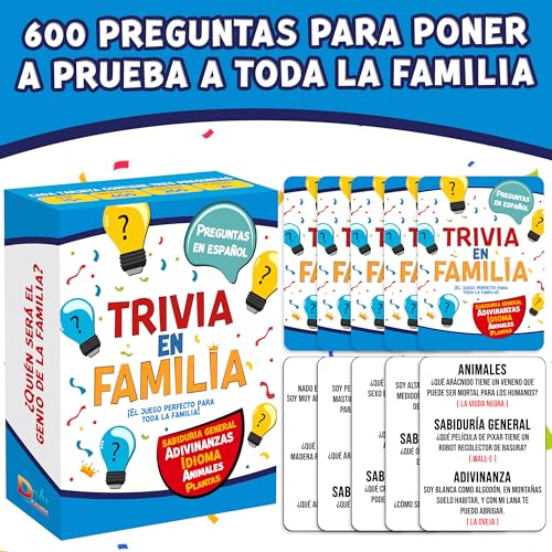 Trivia en Familia – Board Game en Español for Family, Friends, Adults & Teens | Juego de Cartas | Fun and Educational Trivia for Party, Game Night, Travel, Office, Classroom, Birthday