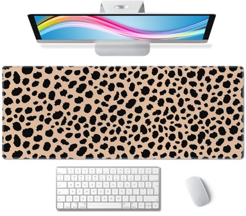 Desk Mat, Big Desk Pad, XL Extended Gaming Mouse Pad, Large Mouse Pad for Desk Rubber Base Mousepad with Stitched Edges, Keyboard Mouse Mat for Work, Game, Office, Home - Leopard Print - color: Leopard Print