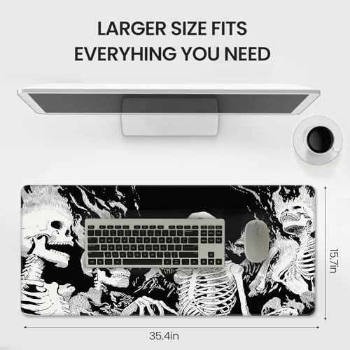 XXL Gaming Mouse Pad, Horror Skull Pattern Black and White, 35.4 x 15.7 Inches, Non-Slip Rubber Base, Waterproof Microfiber Cloth Surface - color: Black and White Skull Design