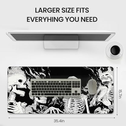 XXL Gaming Mouse Pad, Horror Skull Pattern Black and White, 35.4 x 15.7 Inches, Non-Slip Rubber Base, Waterproof Microfiber Cloth Surface - color: Black and White Skull Design