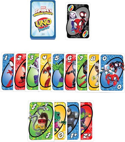 Mattel Games UNO Junior Marvel Spidey and His Amazing Friends Card Game for Kids, Family Nights, Parties for 2-4 Players Ages 3+ - style: Spider-Man