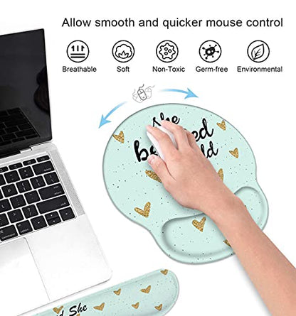 Keyboard Wrist Rest and Mouse Pad Wrist Rest Support Set with Coasters, She Believed She Could So She Did Inspirational Quote Wrist Mouse Pad with Non-Slip PU Base for Computer Laptop Home Office - color: Inspirational Quote She Believed She Could So She