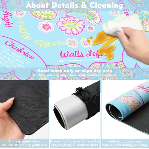 Floral Mahjong Mat with Rules for Table-31.5''x31.5'' Paisley Mandala American Mahjong Mat Anti-Slip Neoprene Rubber Noise Reducing,Foldable Travel Game Tablecloth for Poker Card Board Games Dominoes - color: Light Blue Mandala Flower