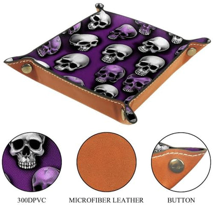 Dice Trays Skulls Purple Holder Storage Box for Dice Games Like RPG DND, Leather Dice Holder Portable Folding Rolling Dice Tray, 16x16cm - color: Multi 2
