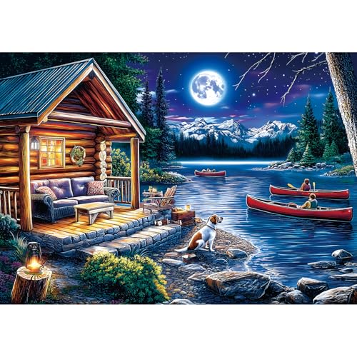Puzzles for Adults 1000 Pieces, Moonlit Canoe Lake Cottage Landscape Jigsaw Puzzle for 1000 Pieces Perfect for Challenging Game Nights, Finished Size 27.5"x19.7" - color: Color-moonlit Lake Cottage, size: 27.5" X 19.7"