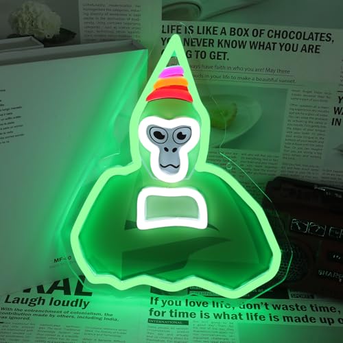 Green Gorilla Neon Sign USB Powered for Room Decor,Gaming LED Light up Sign Cartoon Monkey Dimmable Neon Sign for Game Room Kids Bedroom Wall Art Birthday Gift - color: Colorful,Lvxingxing