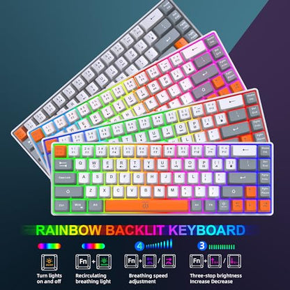 Snpurdiri 60% Wireless Gaming Keyboard and Mouse Combo,Rainbow Backlit Rechargeable 2000mAh Battery,Mini Mechanical Feel Keyboard +Popular RGB Mice for Gaming,Business Office(Gray-White-Orange) - color: White Gray Orange Combo