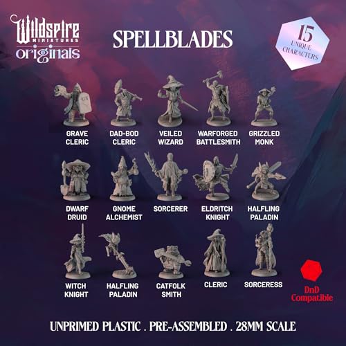 Wildspire Spellblades Miniatures for DND Dungeons and Dragons, Battlemage Characters for D&D minis