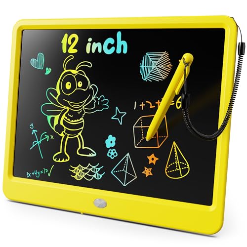 KOKODI LCD Writing Tablet, 12 Inch Colorful Toddler Doodle Board Drawing Tablet, Erasable Reusable Electronic Drawing Pads, Educational and Learning Toy for 3-6 Years Old Boy and Girls(Yellow) - color: Yellow, size: 12in