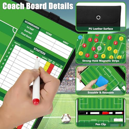 Magnetic Soccer Coaching Board with Carry Bag, Dual-Sided Tactical Dry Erase Board for Coaches - Complete Kit with 24 Magnets, Markers & Fence Clips - Portable Football Strategy Board - style: Soccer