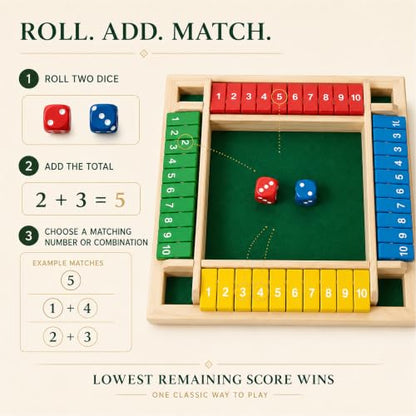 Shut The Box Game, 4 Player Wooden Square Board with 8 Dice Set | 4-player Shut The Box wooden square math board with 8 dice for adults,family nights, parties and pub tabletop strategy play. - color: 1-4 Players