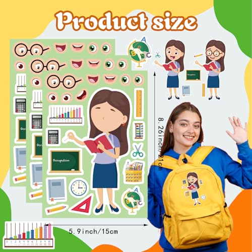 24 Sheets Make a Face Sticker, Educational Stickers for Kids, Make Your Own Occupation Post Stickers with 8 Designs of Firefighter Doctor Policeman Teacher Sticker, Birthday Gift Craft Party Favor - style: Educational Stickers