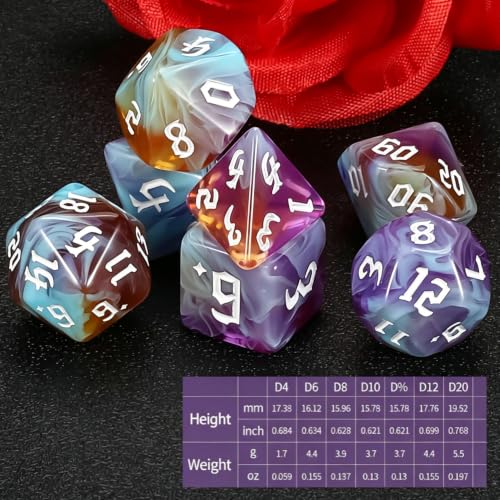 QMAY DND Dice Set -D&D Polyhedral Dice (7pcs) for Dungeons and Dragons (Water Blue and Purple) - color: Water Blue and Purple