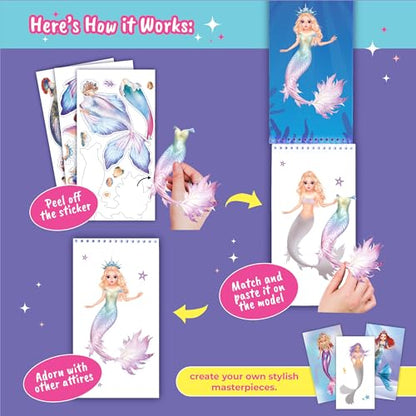 Mermaid Sticker Book Activity Book for Kids Girls | Fashion design dress-up pages with guided sticker activities. Creative play for little designers ages 5 and up. - color: Sticker Dress Up Mermaid