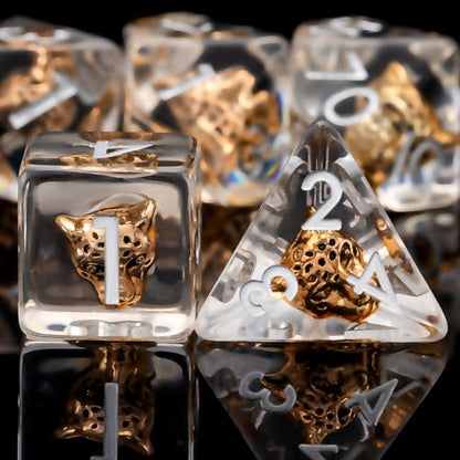 DND Resin Leopard Dice Set, D&D Polyhedral Dice for Dungeons and Dragons RPG, MTG Role Playing Games D and D Dice 7pcs-Set D20 D12 D10 D8 D6 D4 - color: Leopard