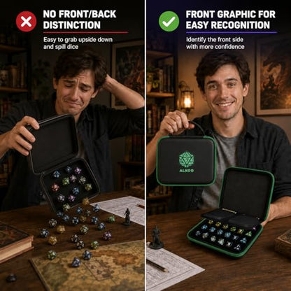 Hard DND Dice Case for 5 Polyhedral Dice Sets, Case Only | Hard shell dice case, holds 5 polyhedral sets, with removable divider and dual mesh pockets for DND/RPG game nights - color: Green