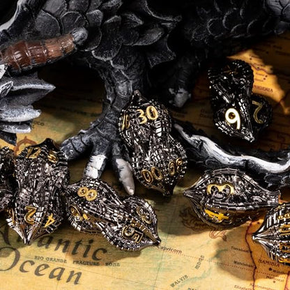 7-Piece Metal Dice Set DND Dice with Dragon Claw Design - Perfect for Dungeons & Dragons RPG Tabletop Role-Playing Games - color: Dragon Claw-black Gold