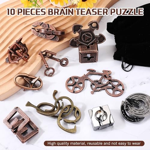 Syhood 10 Pieces Metal Brain Teaser Puzzles for Adults 3D Steel Puzzle Difficult Magic Mind Challenge Unlock Interlocking Games Iq Smart Logic Test Toys Basket Filler Stuffers(Stylish) - style: Stylish