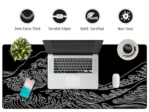 JIALONG Gaming Mouse Pad, Large Mousepad with Non-Slip Rubber Base, Smooth Cloth Surface Desk Keyboard Mat for Computer, PC, Laptop, Desktop 35.4 x 15.7 Inches, Black - color: Dimgray