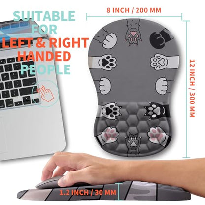 Ergonomic Mouse Pad Wrist Support with Memory Foam Massage Bulge, Carpal Tunnel Pain Relief Mousepad Wrist Rest for Mouse(12x8 inch, Paw) - color: Kg017-paw