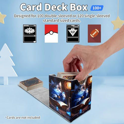 Card Deck Box for MTG Commander,Collectible Trading Storage Box Fits 120+ Single Sleeved Cards Magnetic Case PU Leather for Magic Commander TCG CCG MTG,Blue Glitter Cat - color: Blue Glitter Cat