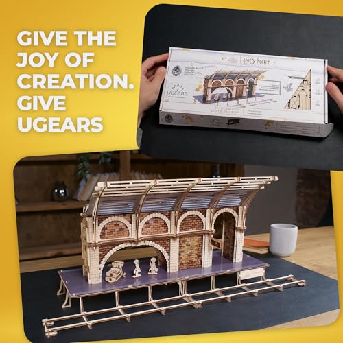 UGEARS Harry Potter Platform 9 ¾ 3D Puzzle - Wooden Model Kits for Adults To Build - Mechanical Wooden Model Kit - Compatible with Ugears Hogwarts Express Train - 3D Wooden Puzzle includes 2 Figurines - style: Platform 9 ¾