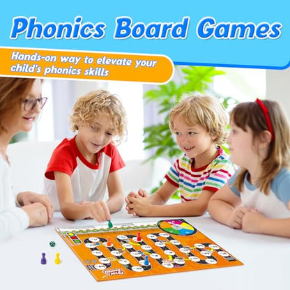 Broytain Phonics Board Games for Kids,Educational Learning CVC and CVCC Board Games for Boys and Girls,Reading and Spelling Word Games Ages 4 5 6,Classroom Travel Indoor Outdoor Family Games