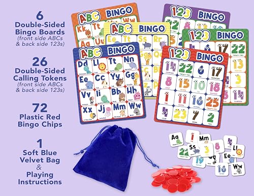 Party Hearty ABC & 123 Bingo Game for Kindergarten & Preschool - Animals | Animal Edition, Alphabet and Number, Preschool Kids Learn to Read, Ages 4 and Up - color: Animal Edition
