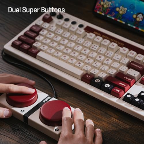 8Bitdo 87 Keys Retro Mechanical Keyboard Bluetooth/2.4G/USB-C, Hot Swappable, Dual Super Programmable Buttons, Volume knob for Windows and Android - Fami Edition - color: Fami Edition