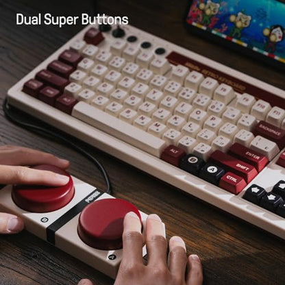 8Bitdo 87 Keys Retro Mechanical Keyboard Bluetooth/2.4G/USB-C, Hot Swappable, Dual Super Programmable Buttons, Volume knob for Windows and Android - Fami Edition - color: Fami Edition