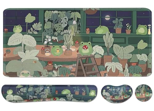 Cute Frog 4 in 1 Large Mouse Pad Set, Kawaii Extended Mouse Pad Set Desk Pad Easy Typing for Typing Office Game 35.4 x15.7 in - Kawaii Frog - color: Kawaii Frog
