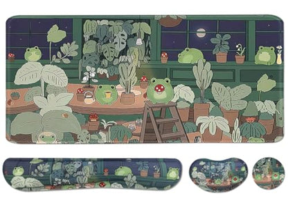 Cute Frog 4 in 1 Large Mouse Pad Set, Kawaii Extended Mouse Pad Set Desk Pad Easy Typing for Typing Office Game 35.4 x15.7 in - Kawaii Frog - color: Kawaii Frog