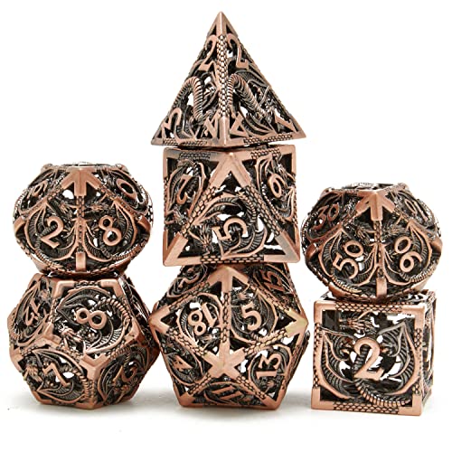 DND Dice Set Metal Dice Dungeons and Dragons Dice Gift Polyhedral Dice Set Role Playing Dice D20 Hollow Polyhedral Dice Set for Dungeons and Dragons RPG MTG Table Games - color: Ancient Red Copper