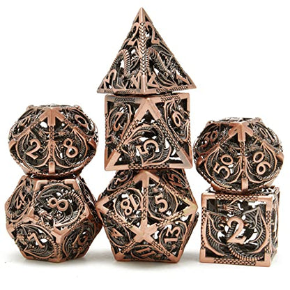 Metal DND Dragon Dice Set Dungeons and Dragons for Role Playing Games (RPG) MTG Pathfinder Tabletop Games(Ancient Red Copper) - color: Ancient Red Copper