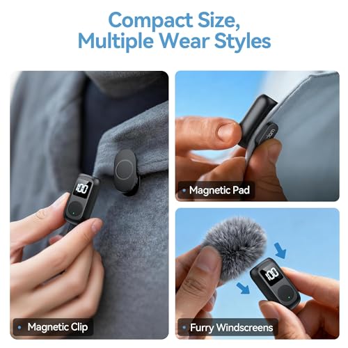 occiam Mini Lavalier Microphone for iPhone & Android Wireless Microphone | Noise Reduction Magnetic Mini Lapel Mic with 54H Charging Case for YouTube Podcast Tiktok Vlogging Video Recording Black