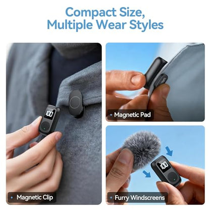 occiam Mini Lavalier Microphone for iPhone & Android Wireless Microphone | Noise Reduction Magnetic Mini Lapel Mic with 54H Charging Case for YouTube Podcast Tiktok Vlogging Video Recording Black