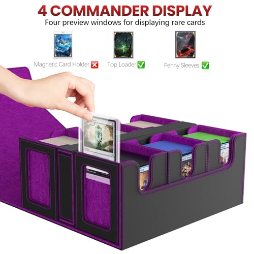 Gomyrod Card Deck Box with 4 Commander Display & Dice Tray (Black & Purple) | 7 In 1 MTG Commander Deck Box, Fits 240+ Toploader Cards, Removable Deck Case, Compatible for Magic/TCG/Sports/Baseball Cards - color: Black & Puple