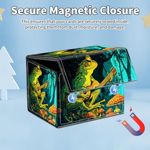 for MTG Commander Deck Box,Card Deck Box for Trading Yugioh MTG,Fits 100 Double Sleeved Cards,PU Leather Strong Magnet Case for Magic Commander TCG CCG,Cute Frog Mushroom - color: Cute Frog Mushroom