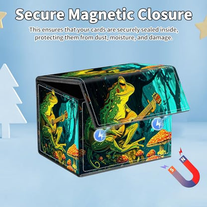 for MTG Commander Deck Box,Card Deck Box for Trading Yugioh MTG,Fits 100 Double Sleeved Cards,PU Leather Strong Magnet Case for Magic Commander TCG CCG,Cute Frog Mushroom - color: Cute Frog Mushroom