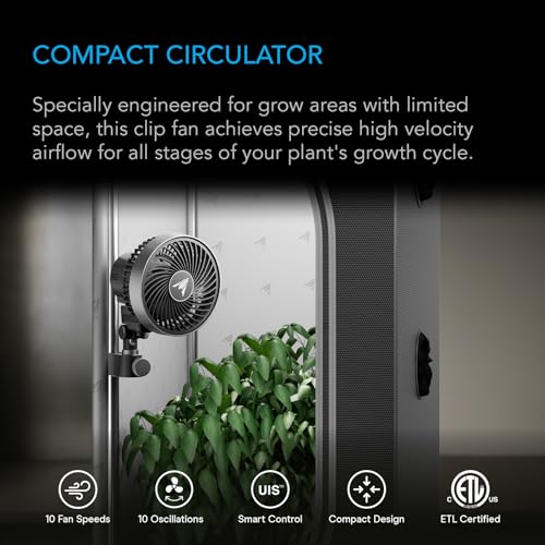 AC Infinity CLOUDRAY S4, Ultra-Compact Grow Tent Clip Fan 4” | Precision 10 Dynamic Wind Speeds, 10-Level Oscillation, IP-54 Weatherproof, High-Velocity Air Circulation for Grow Tents - size: 4", Auto Oscillation