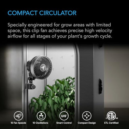AC Infinity CLOUDRAY S4, Ultra-Compact Grow Tent Clip Fan 4” | Precision 10 Dynamic Wind Speeds, 10-Level Oscillation, IP-54 Weatherproof, High-Velocity Air Circulation for Grow Tents - size: 4", Auto Oscillation