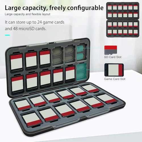ONETIAOLONG Switch Game Case Holder for Switch 2 & OLED & Lite with 24 Cartridge Slots and 48 Micro SD Card Storage with Magnetic Closure,Protective Hard Shell and Soft Lining for Easy carrying - color: Black, style: 24-slots