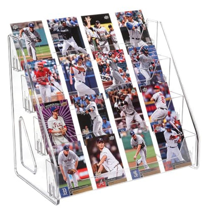 CELSOL Upgraded 4 Tier Acrylic Card Display Stand, Clear Display for Greeting Cards, Sports Cards, Postcards, Stickers & Brochures, Easy Snap-On, Increased Height & Thickness for Better Presentation (4 Tier 1 Pack) - size: 4 Tier 1 Pack