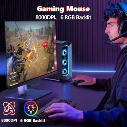 E-YOOSO Premium Wireless Bluetooth Versatile Mouse,8000 DPI,6 RGB Backlit | USB C Rechargeable,2.4G/BT/Wired,Rapid Fire Key,75-Hour Power Capacity,For Gaming/Office/Home/PC Computer/Laptop/Mac
